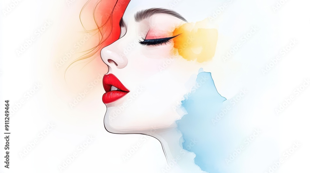 Fototapeta premium A captivating grunge watercolor portrait, blending beauty and modern textures for a striking wall decoration.