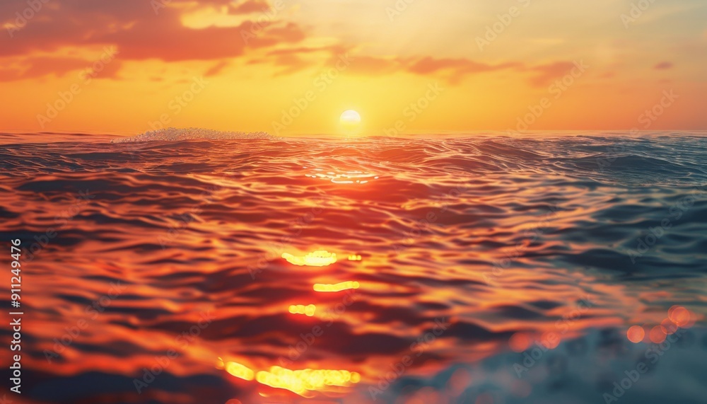 Serene Sunset Over Gentle Ocean Waves Captured at Dusk on a Calm Evening Serene Sunset Over Gentle Ocean Waves Captured at Dusk on a Calm Evening
