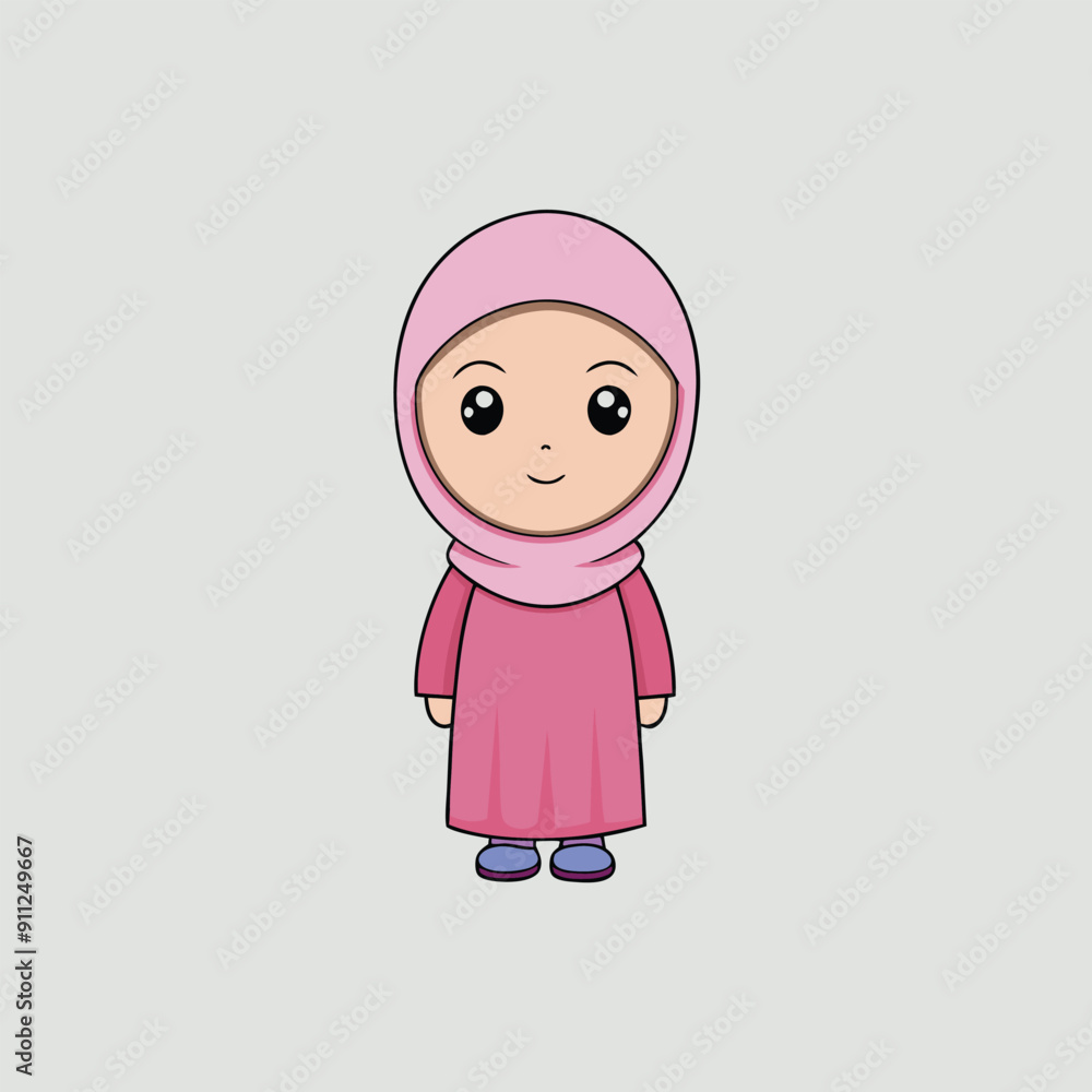 Cute Little Girl with Beautiful Hijab Cartoon Vector Illustration. Cute Little Girl with Beautiful Hijab Cartoon Vector Illustration.