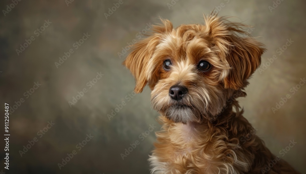 A Small, Fluffy Dog Poses Elegantly Against a Soft, Blurred Background A Small, Fluffy Dog Poses Elegantly Against a Soft, Blurred Background