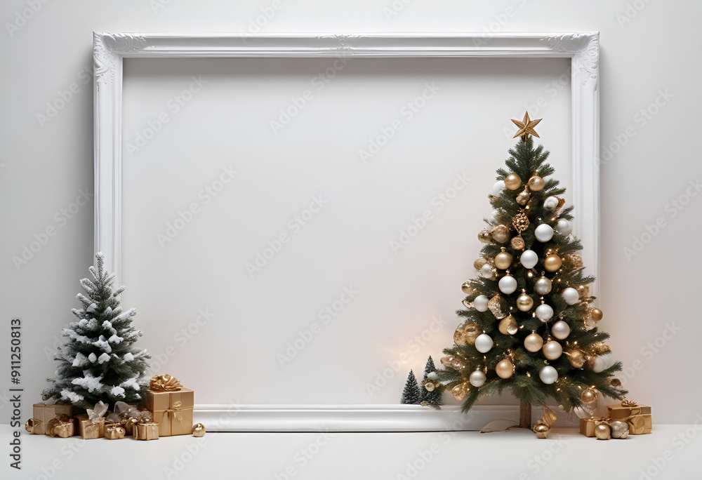 blank mockup white frame, written space, Christmas decoration, white background, Christmas tree, blank mockup white frame, written space, Christmas decoration, white background, Christmas tree,