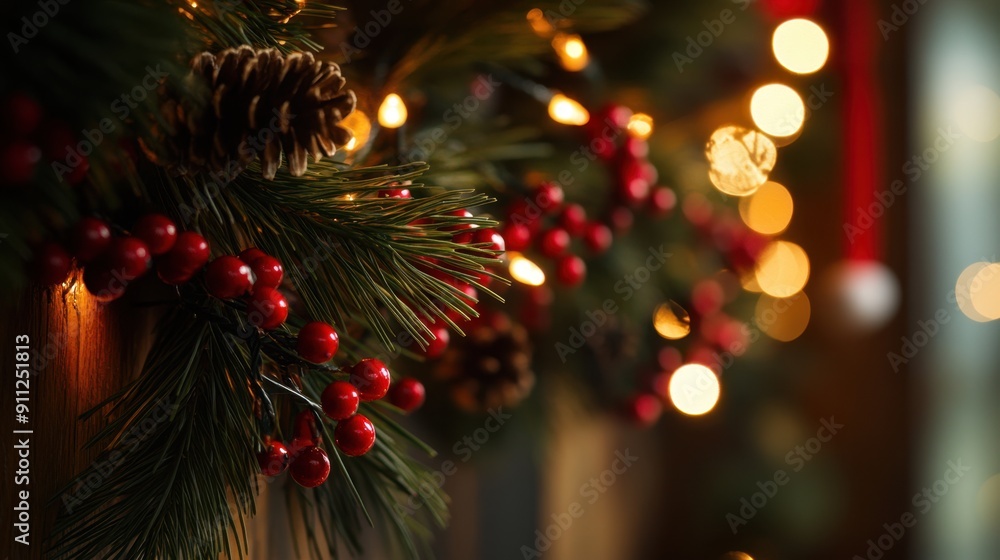 Festive Christmas Garland with Red Berries and Pine Cones Festive Christmas Garland with Red Berries and Pine Cones