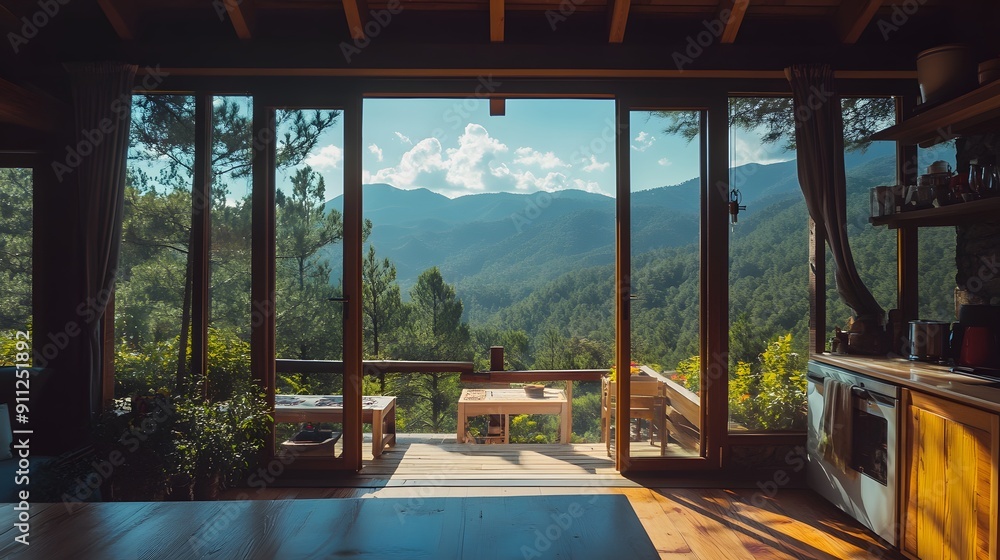 Fototapeta premium beautiful mountain view from inside the house
