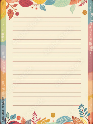 Autumn Leaves Lined Paper Background.