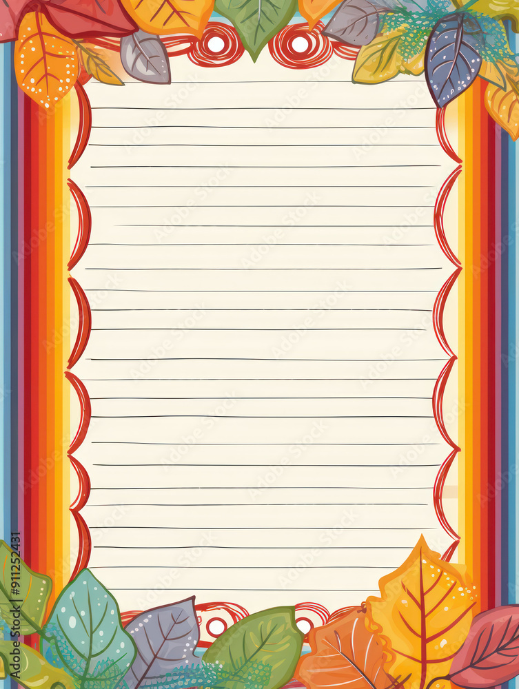 Obraz premium Colorful Autumn Leaves Border with Lined Paper.