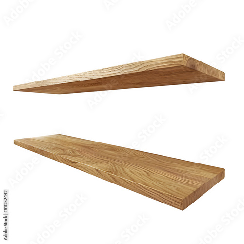 Two angle views of wooden shelves isolated with a checkered backdrop, suitable for interior design visuals