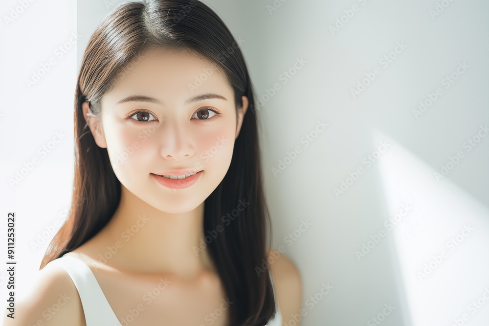 Portrait of a serene Asian woman with a subtle smile and clear skin Portrait of a serene Asian woman with a subtle smile and clear skin
