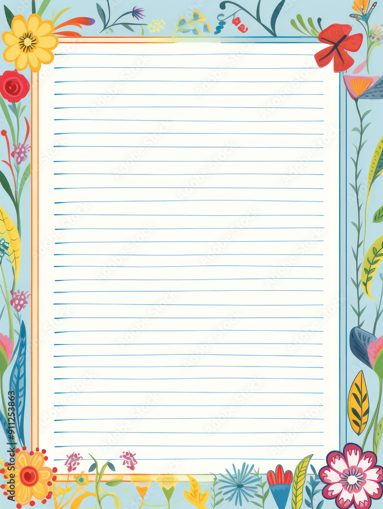 Obraz premium Floral lined paper background.