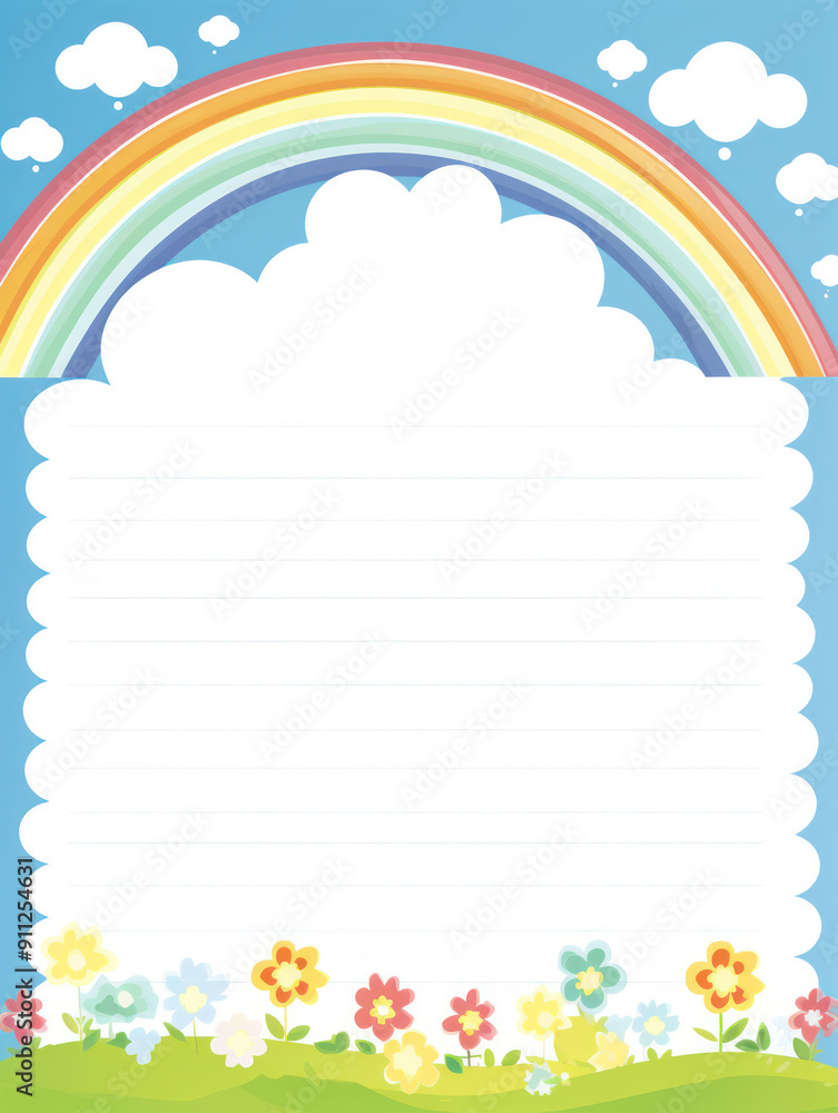 Rainbow and Flowers Lined Paper Background. Rainbow and Flowers Lined Paper Background.