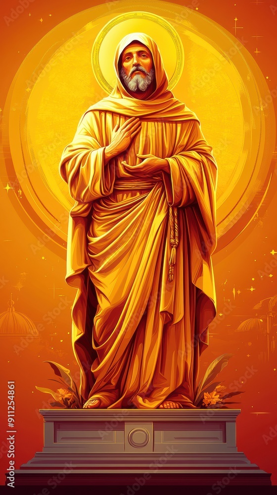 Golden Statue of a Religious Figure with Halo Golden Statue of a Religious Figure with Halo