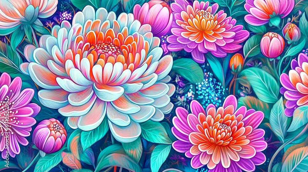 abstract watercolour colorful background, pattern with chrysanthemum abstract watercolour colorful background, pattern with chrysanthemum
