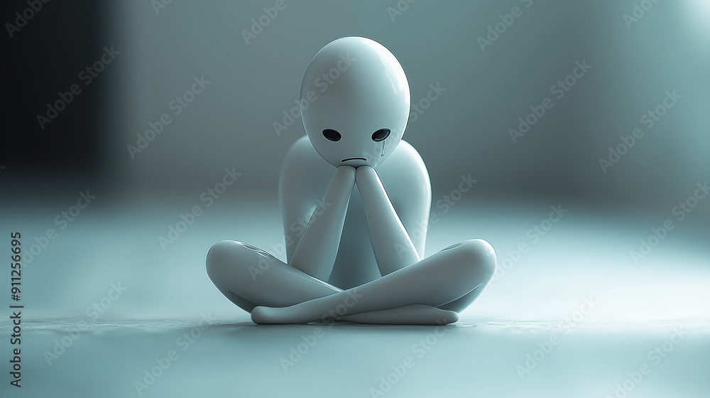 3d rendering of a sad man sitting in lotus position. 3d rendering of a sad man sitting in lotus position.