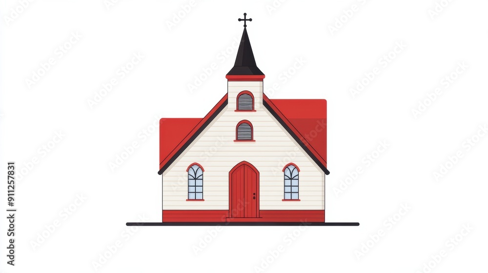 Illustration of a Charming Red and White Church Illustration of a Charming Red and White Church