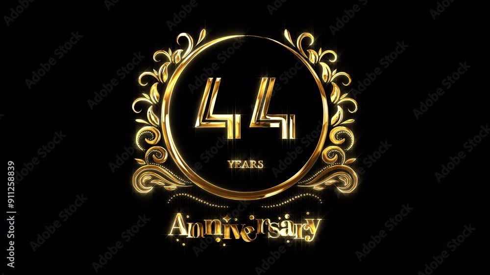44th Anniversary Celebration. Happy 44 Years Anniversary Animation in Gold Color on the Transparent Background, Alpha Channel. Great for greetings, celebrations, events, and gifts. 44th Anniversary Celebration. Happy 44 Years Anniversary Animation in Gold Color on the Transparent Background, Alpha Channel. Great for greetings, celebrations, events, and gifts.