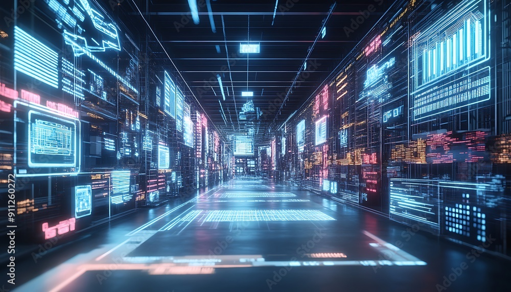 Automated Sorting Systems with Digital Readouts and Holograms in a High-Tech Warehouse Automated Sorting Systems with Digital Readouts and Holograms in a High-Tech Warehouse