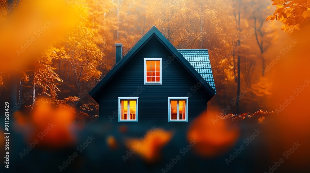 A charming house surrounded by vibrant autumn leaves, showcasing the beauty of nature and seasonal change. A charming house surrounded by vibrant autumn leaves, showcasing the beauty of nature and seasonal change.