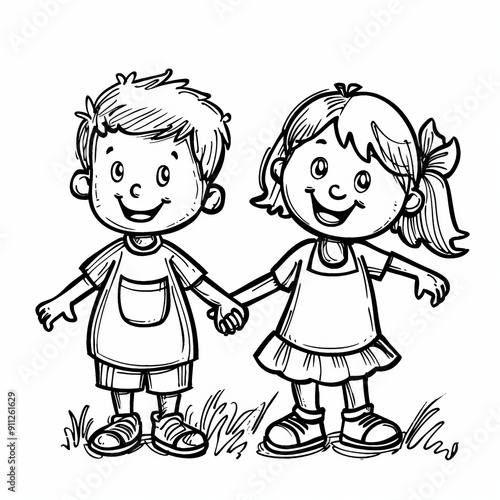 kids coloring page , printable coloring page , free printable boy and girl coloring page , easy to color boy and girl outline
