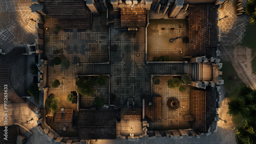 Fantasy Castle Battle Map for D&D, Tabletop RPGs, Adventure Game, Top-Down View Fantasy Castle Battle Map for D&D, Tabletop RPGs, Adventure Game, Top-Down View