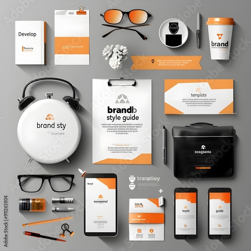 A vibrant mood board with orange and black contrasts, filled with creative and energetic design elements ideal for innovative branding.