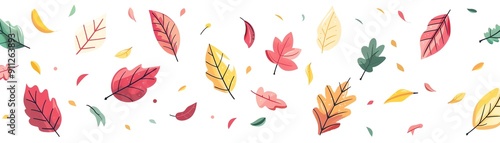 Falling foliage, various leaves falling, flat design illustration