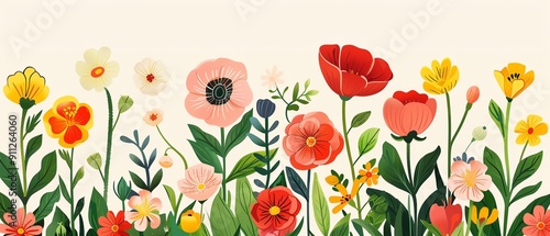 Flowers, blooming garden variety, flat design illustration