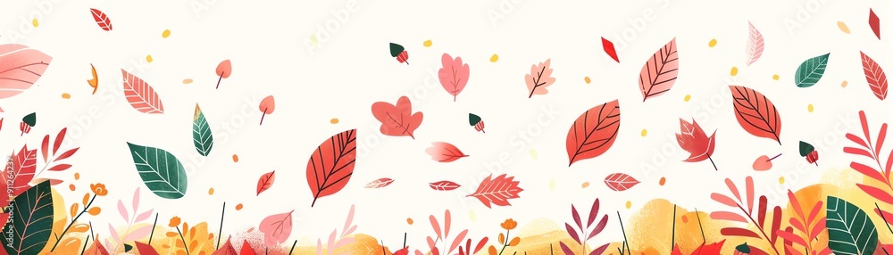 Fototapeta premium Falling foliage, colorful autumn leaves, flat design illustration