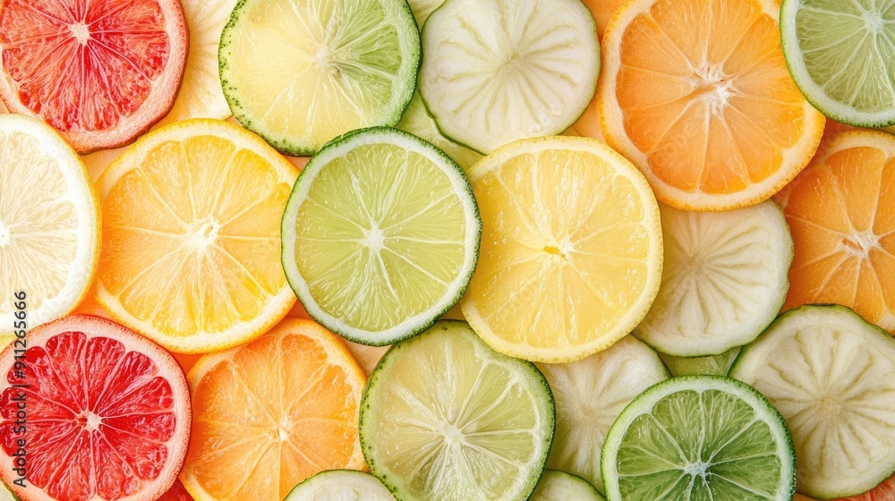 A stunning top view of a variety of sliced fruits, perfectly arranged to create a colorful and refreshing pattern. A stunning top view of a variety of sliced fruits, perfectly arranged to create a colorful and refreshing pattern.