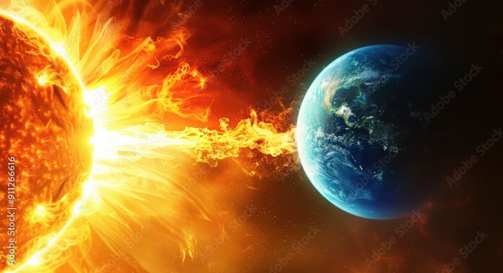 Obraz premium A Fiery Solar Flare Erupts Towards Earth