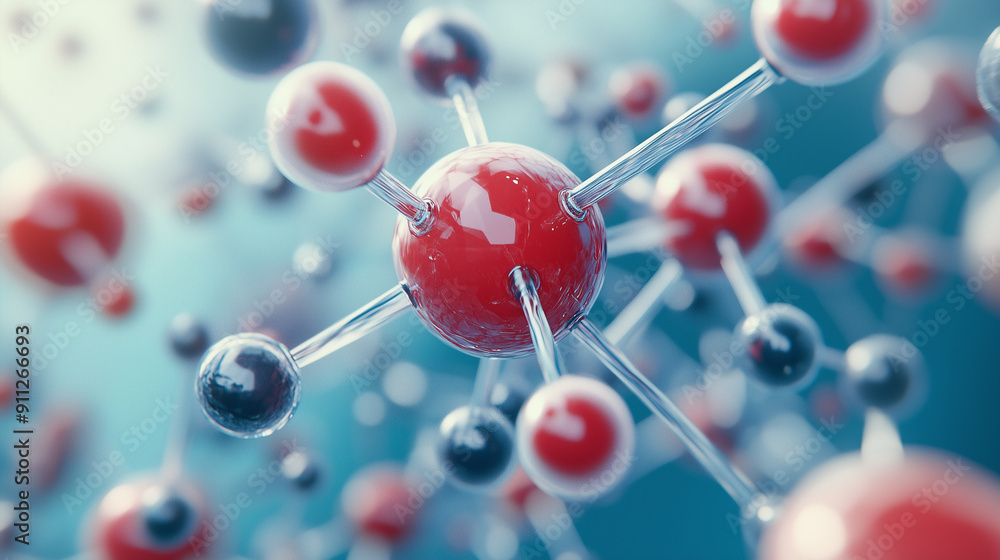 A close up of red spheres that are connected to each other. The spheres ...