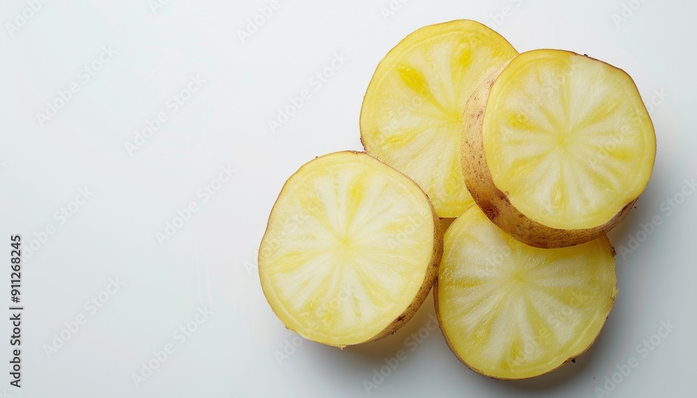 Sliced Fresh Yellow Lemon Displayed on White Background for Culinary Inspiration Sliced Fresh Yellow Lemon Displayed on White Background for Culinary Inspiration
