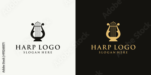 Simple Harp Musical Instrument Logo Design.