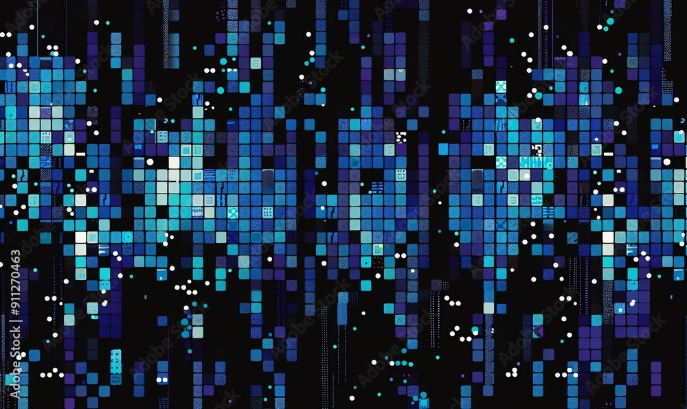 Abstract Blue and Black Mosaic Pattern with White and Turquoise Dots Abstract Blue and Black Mosaic Pattern with White and Turquoise Dots
