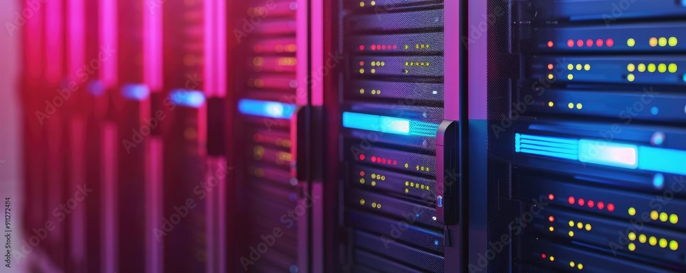 LAN network racks, illuminated servers, advanced cooling systems, futuristic data center design LAN network racks, illuminated servers, advanced cooling systems, futuristic data center design