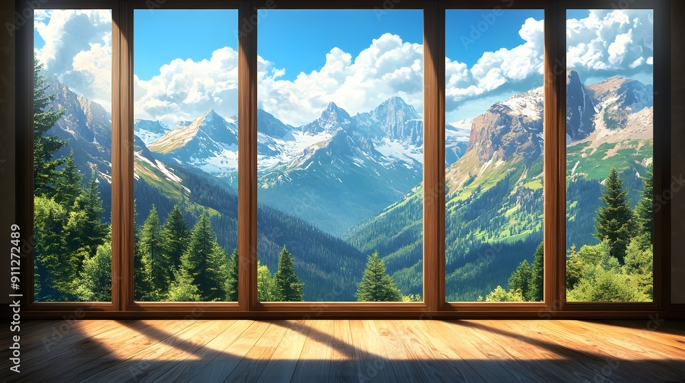 Fototapeta premium beautiful mountain view from inside the house