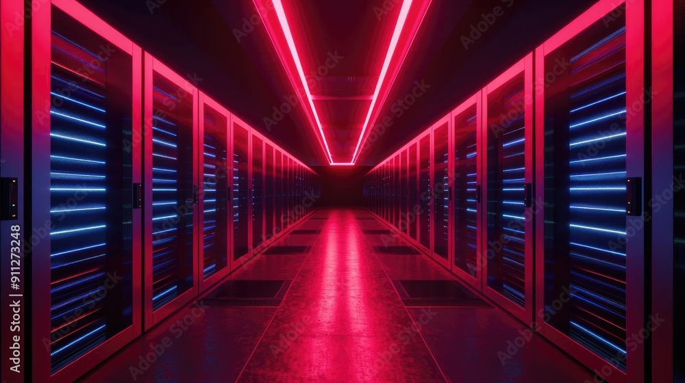 Futuristic datacenter, glowing lights, maintenance in progress, advanced technology Futuristic datacenter, glowing lights, maintenance in progress, advanced technology