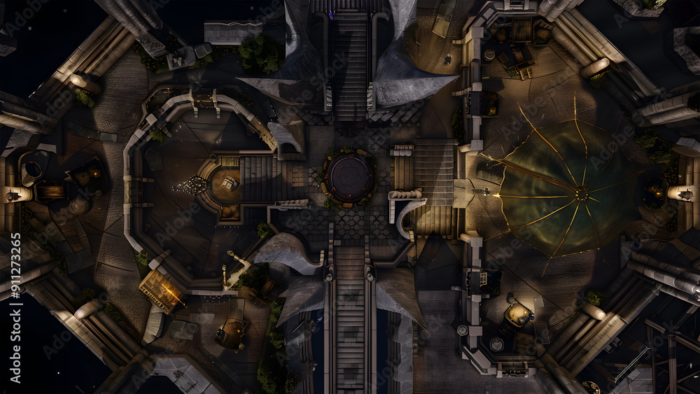 Fototapeta premium Castle Battle Map for RPG, Map for Dungeons and Dragons, DnD Map, Tabletop Role-Playing Games, Adventure Game Background, Top-Down View