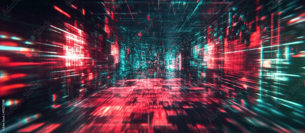 Fototapeta premium 3D Rendered Virtual Reality Text With Dynamic Screen Effects and Glitch Interference