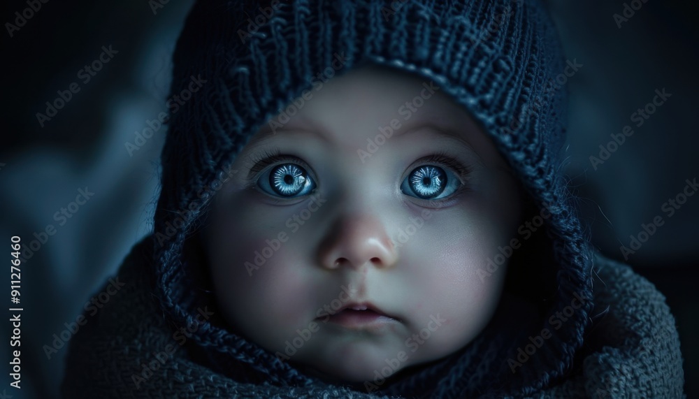 Captivating Close-Up Of A Baby With Enchanting Eyes Wrapped In Textured Fabric Captivating Close-Up Of A Baby With Enchanting Eyes Wrapped In Textured Fabric