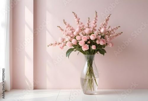 Elegant Pink Flower Arrangement in a Clear Glass Vase create with ai