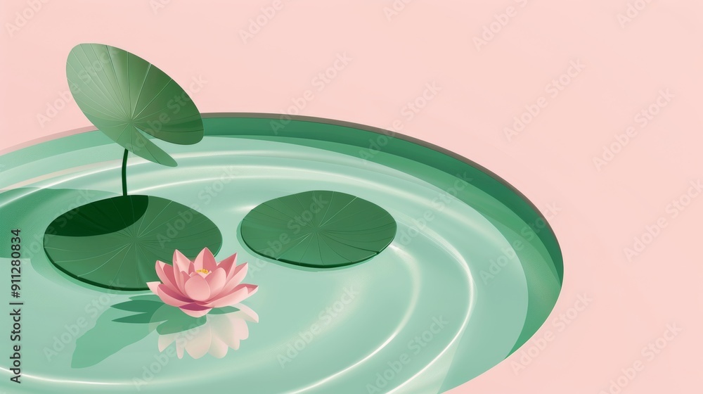 © Alpha - Lily pads on a still pond, simplistic and clean design, 2D vector art, minimal detail, pastel tones © Alpha - Lily pads on a still pond, simplistic and clean design, 2D vector art, minimal detail, pastel tones