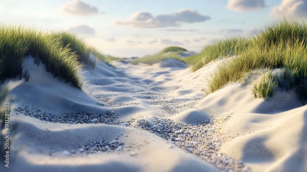 A path winds through a field of grass and snow. The sky is cloudy, but the sun is shining through the clouds, creating a warm and peaceful atmosphere A path winds through a field of grass and snow. The sky is cloudy, but the sun is shining through the clouds, creating a warm and peaceful atmosphere