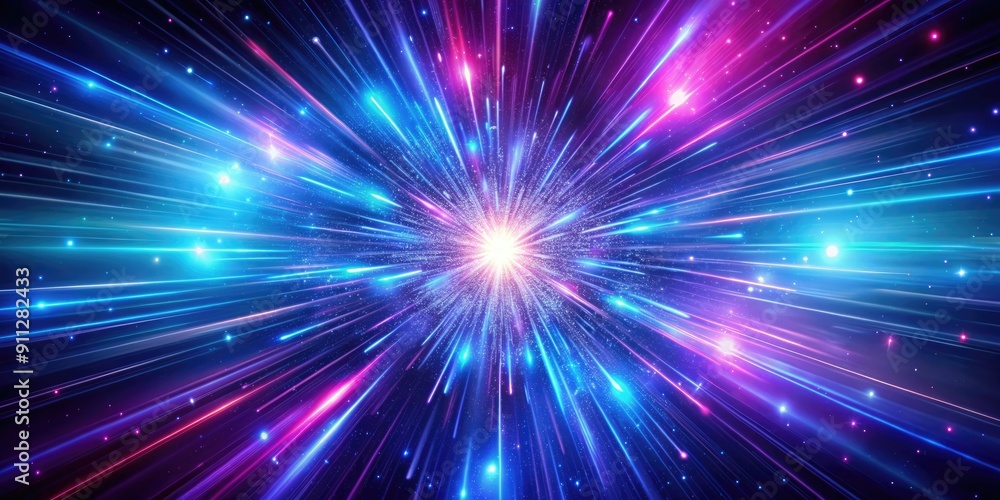Abstract background in blue and purple neon glow colors representing the speed of light in a galaxy explosion, cosmic, universe Abstract background in blue and purple neon glow colors representing the speed of light in a galaxy explosion, cosmic, universe