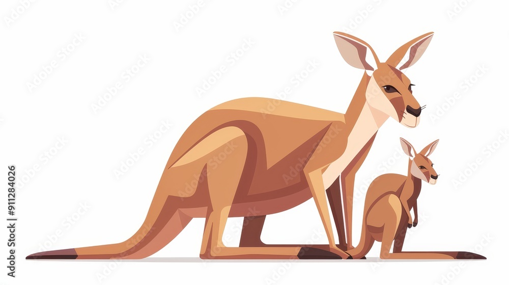 Kangaroo and pouch, minimalistic vector art, clean and basic, flat design, soft colors, simplistic and plain, isolated on white Kangaroo and pouch, minimalistic vector art, clean and basic, flat design, soft colors, simplistic and plain, isolated on white