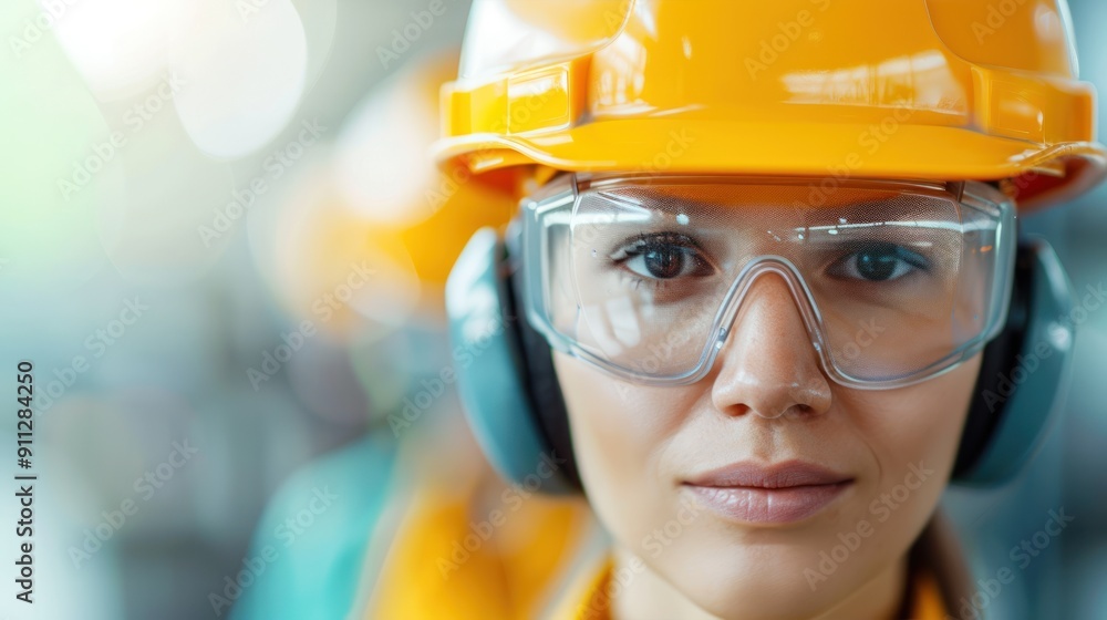 A team of workers, wearing ear protection and safety gear, assembling machinery on a production line