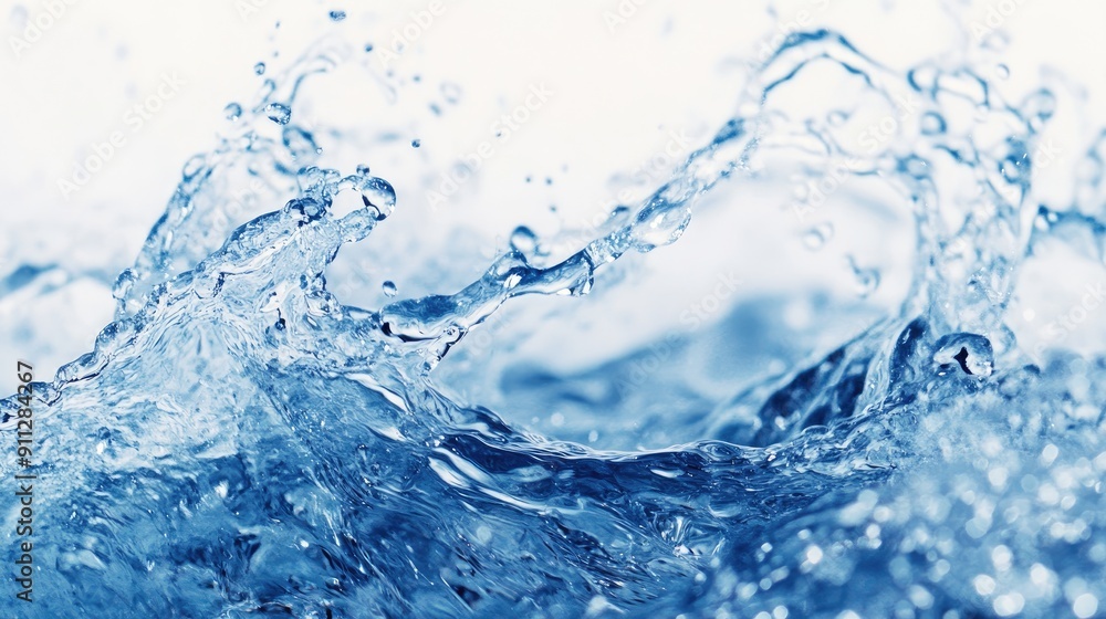 Blue water splash, frozen in motion, emphasizing the fluid dynamics and clarity in a close-up shot Blue water splash, frozen in motion, emphasizing the fluid dynamics and clarity in a close-up shot