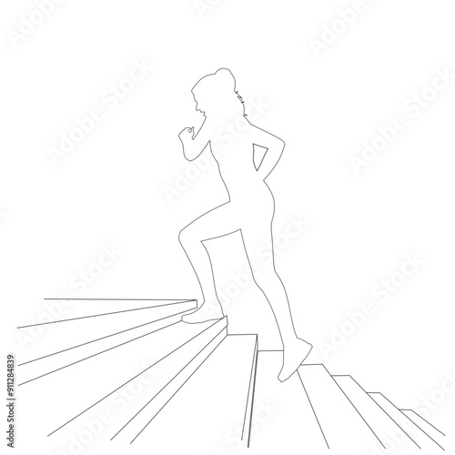 Woman running upstair lineart design vector