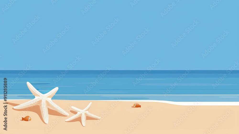 Minimalist starfish on a beach, clean and uncomplicated, emphasizing simplicity. Basic and plain 2D vector illustration Minimalist starfish on a beach, clean and uncomplicated, emphasizing simplicity. Basic and plain 2D vector illustration