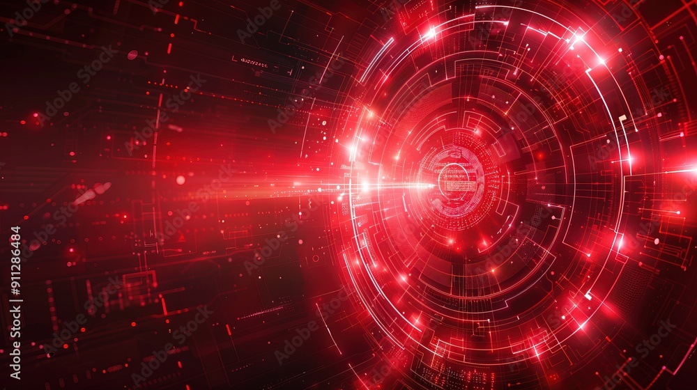 Futuristic red digital geometric technology circle background banner illustration 3D
