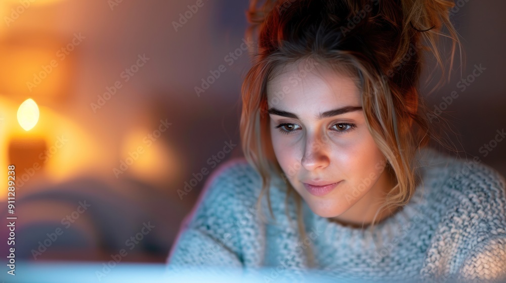 A woman in a quiet study room, concentrating on a computer screen during a skill assessment
