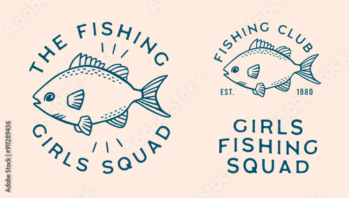 The fishing girls squad club crew matching fishergirl summer vacation female fisherman boat trip fisher woman funny shirt design clothing fish lover retro vintage blue aesthetic illustration cut file
